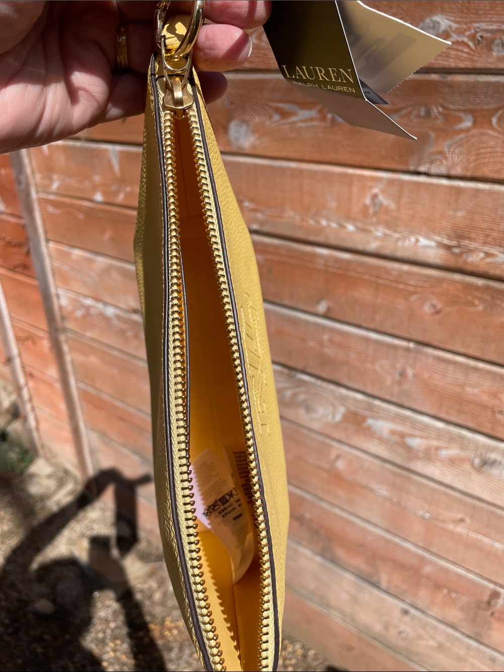 Ralph Lauren Yellow Pebbled Leather Wristlet Clutch with Tassel - Picture 9 of 13